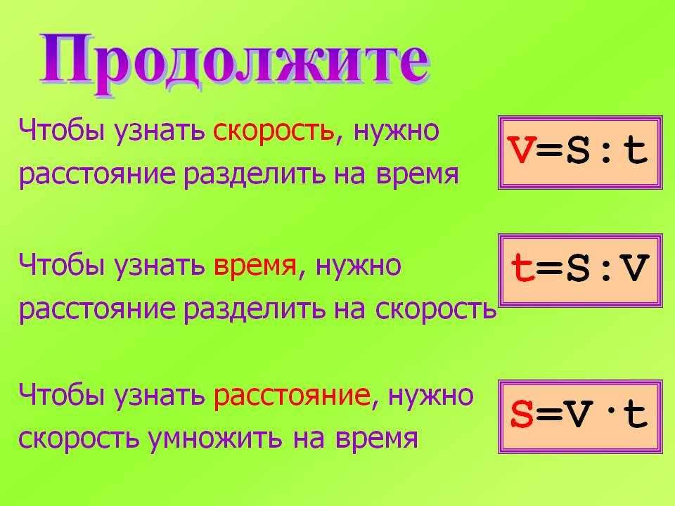 Схема нахождения скорости времени и расстояния