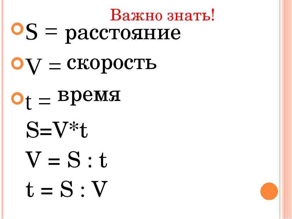 Схема нахождения скорости времени и расстояния