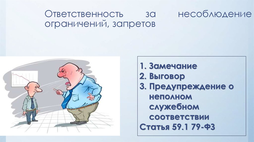 Несоблюдение сотрудником ограничений и запретов. Дисциплинарная ответственность ответственность. Ответственность картинки для презентации. Дисциплинарная ответственность картинки для презентации. Картинка отвецвеность.