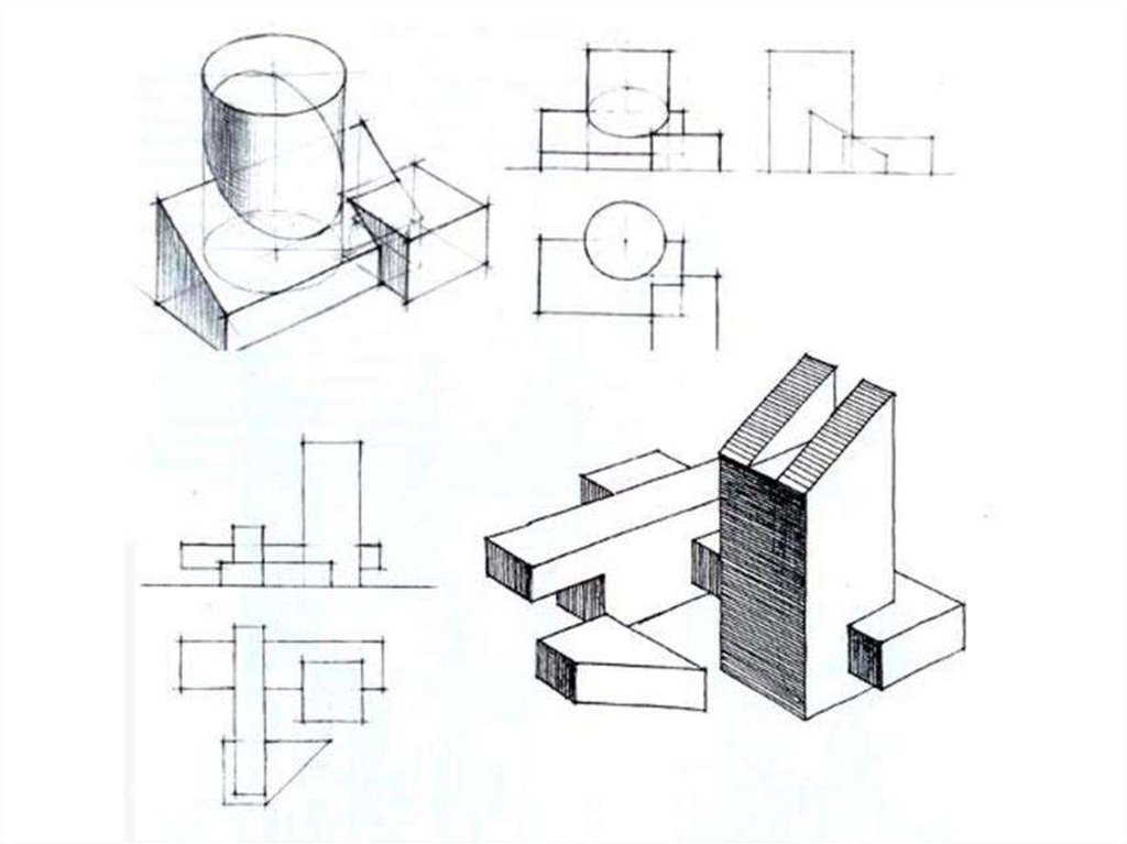 Построение геометрических фигур 7 класс. Композиция из геометрических тел в аксонометрии. Композиция из геометрических форм. Врезка геометрических форм. Построение композиции из геометрических фигур.