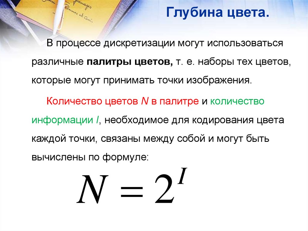 Формула объема растрового изображения информатика