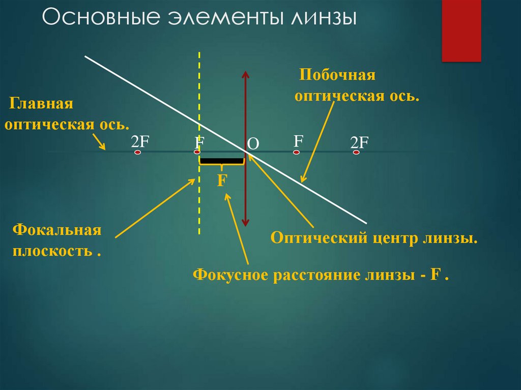 Главная оптическая ось тонкой линзы. Элементы тонкой линзы. Основные элементы линзы физика.