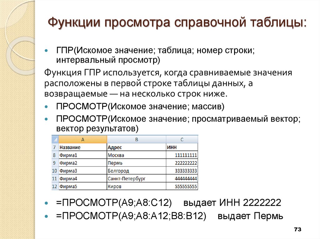 Функция просмотр