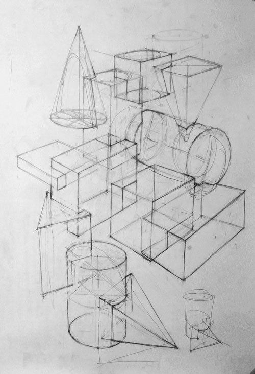 Врезка простая. Линейно-конструктивный рисунок геометрических тел МАРХИ. Врезки геометрических тел аксонометрия. Композиция из геометрических тел НГУАДИ. Рисование композиции из геометрических фигур.