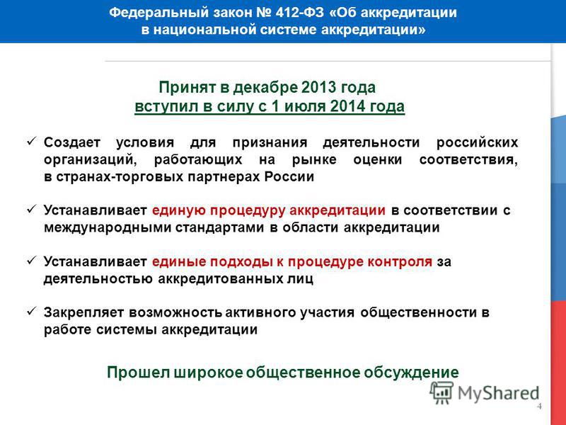 Федеральный закон действует на территории. Закон об аккредитации. Аккредитация в национальной системе аккредитации. 412 Закон об аккредитации. ФЗ О национальной системе аккредитации.