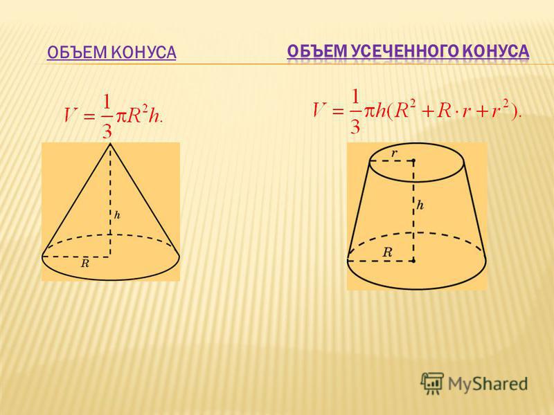 Объем конуса формула
