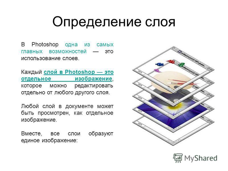 Многослойная структура на выбранный фон можно наслаивать текст изображения и другие объекты