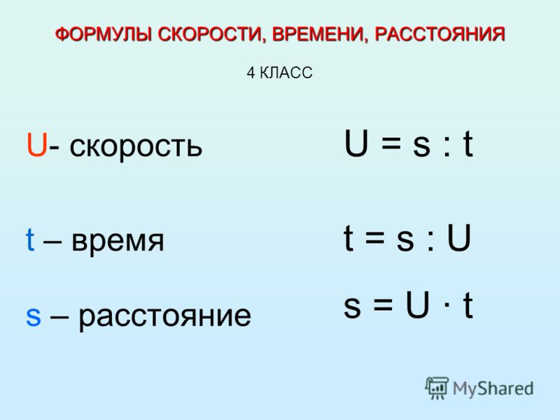 Схема как найти расстояние время и скорость