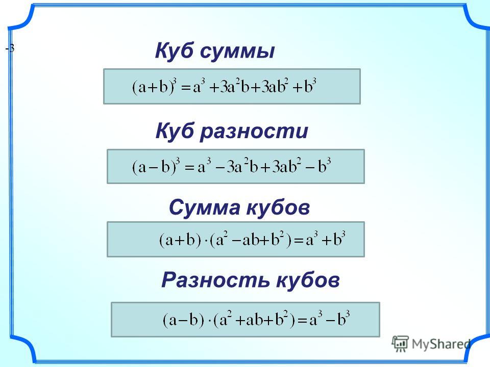 Квадрат двух слагаемых. Куб суммы куб разности разность кубов сумма кубов. Куб и разность суммы и разность и сумма кубов. Формула куб разности двух чисел. Куб суммы двух чисел.