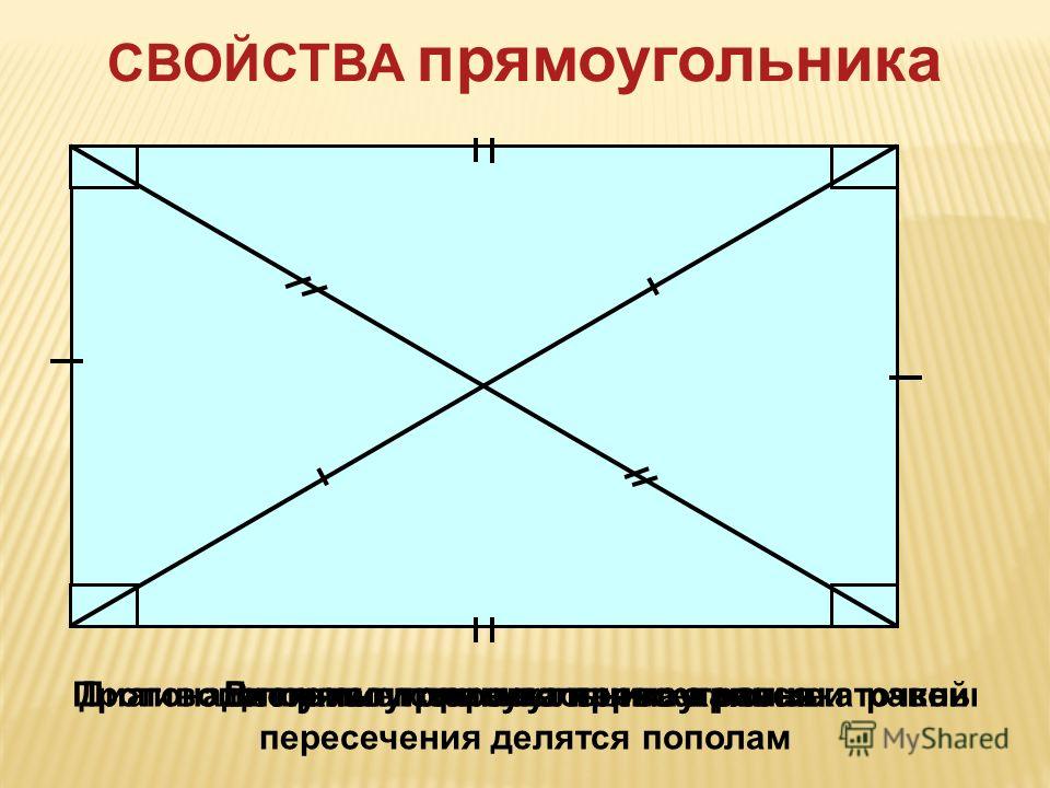 Диагональ противоположных углов. Противоположные углы прямоугольника. Свойства диагоналей прямоугольника. Противолежащие стороны прямоугольника. Диагонали прямоугольника точкой пересечения делятся пополам.