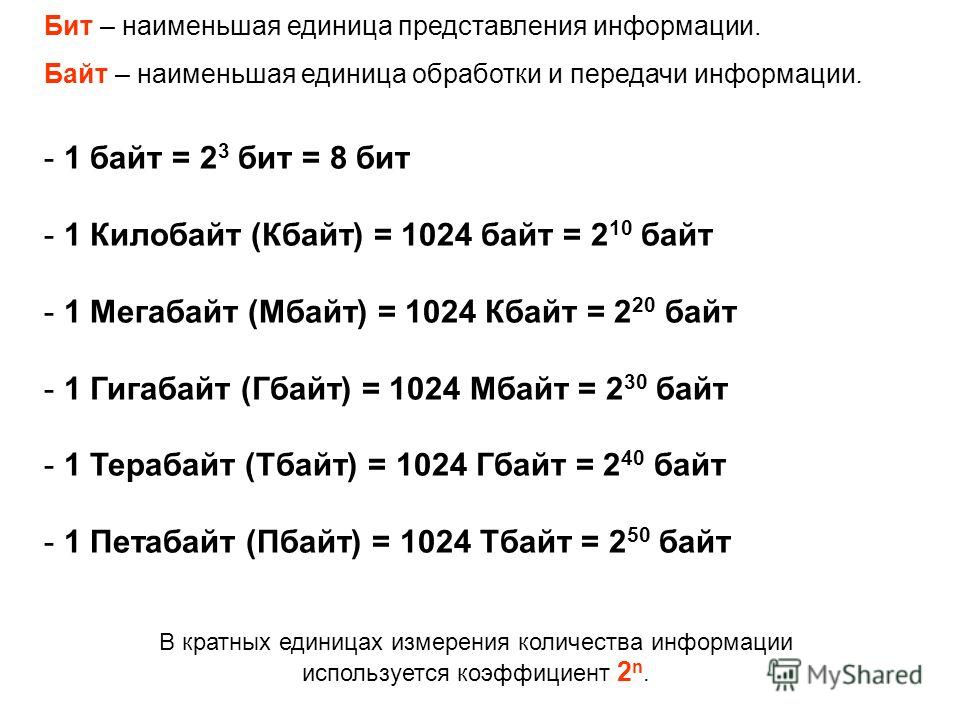 Наибольшая единица информации байт