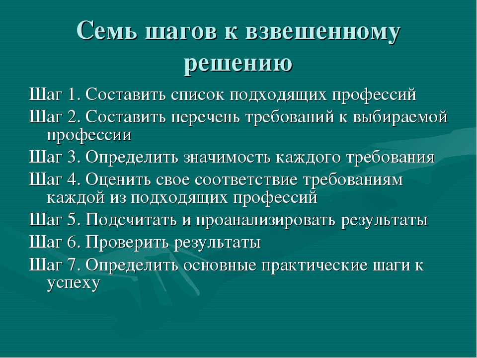 Семь шагов. Семь шагов к взвешенному решению. Шаги к выбору профессии. Семь шагов к взвешенному решению при выборе профессии. Семь шагов к профессии.