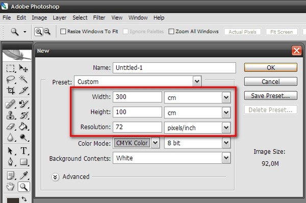 Задать размер картинки в фотошопе