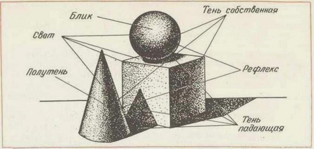 Свет тень полутень рефлекс блик в рисунке