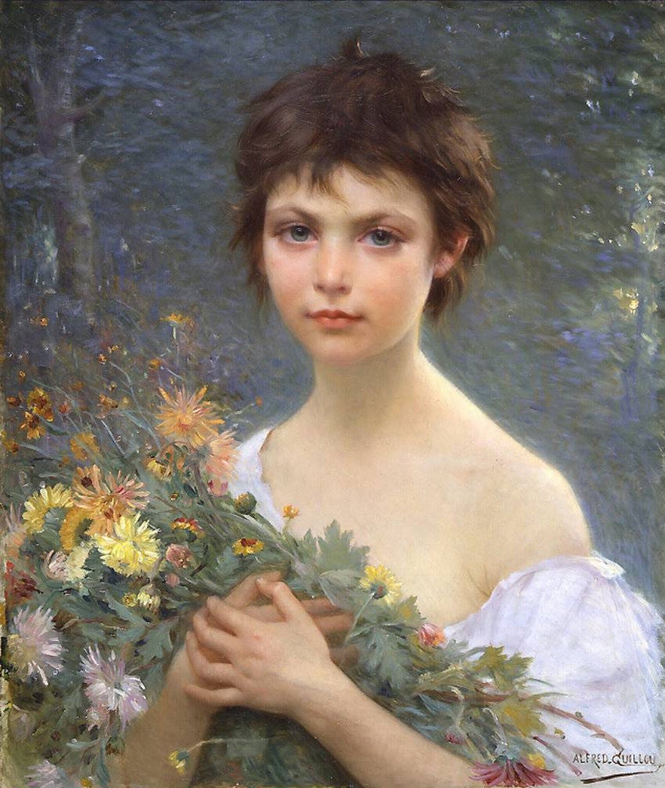 Картина молодая девушка. Художник Alfred Guillou. Alfred Guillou 1844-1926. Альфред Гийу картины. Французский художник Альфред Гийу / Alfred Guillou.