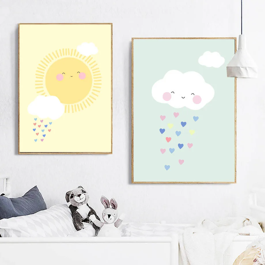 Cloud Sun Rainbow Wall Art Canvas Painting Nordic Posters And Prints Wall Pictures For Kids Bedroom Baby Boy Girl Room Decor