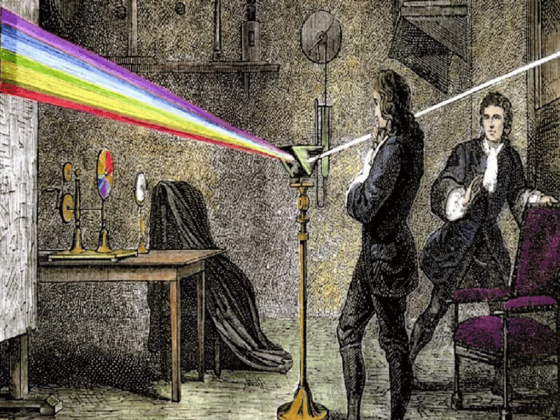 Исаак Ньютон изучает преломление света