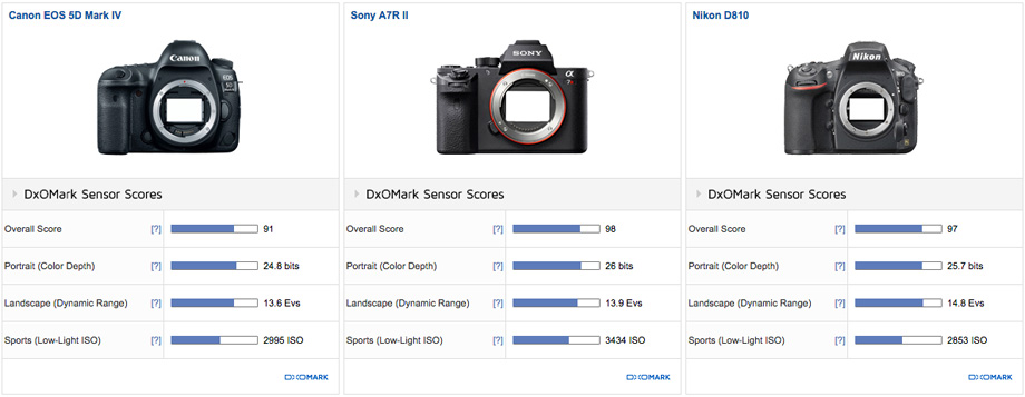 Canon EOS 5D Mark IV vs Sony A7R II vs Nikon D810