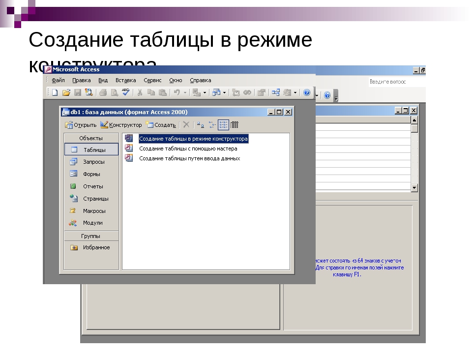 Режим создания. Таблица в режиме конструктора access. Режимы конструктора таблиц в MS access. MS access режим конструктора. БД таблицы в access в режиме конструктора.