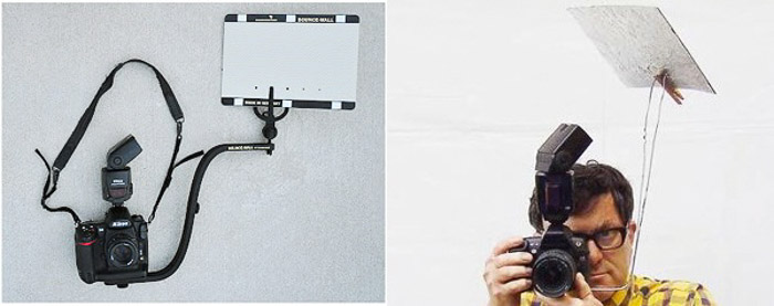 Diptych showing a diy photography lighting bounce wall