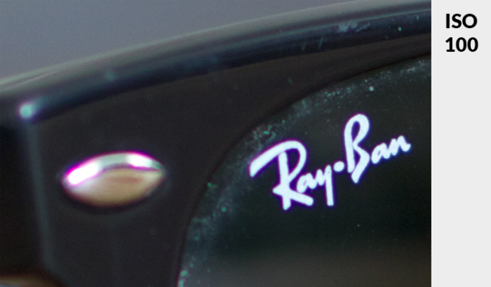 A close up image of ran ban sunglasses taken with 100 ISO