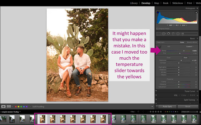 A screenshot showing how to batch edit in lightroom - autosync mistake 