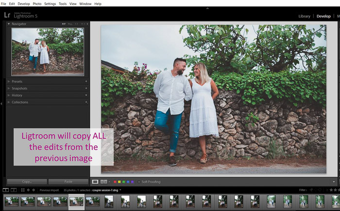 A screenshot showing how to copy edits to batch edit in lightroom 