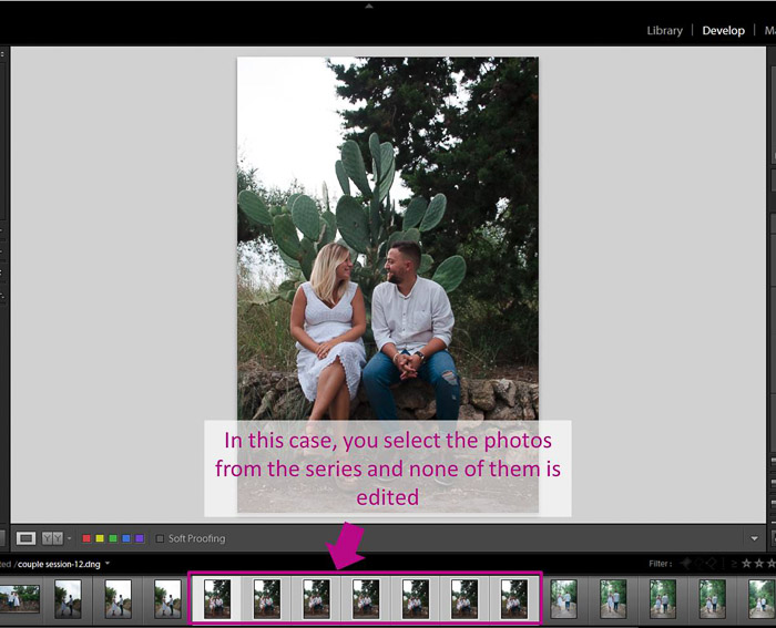 A screenshot showing how to batch edit in Lightroom 