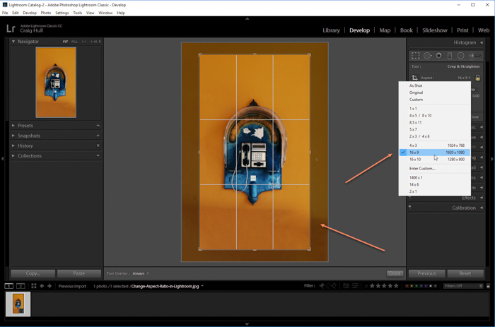 a screenshot showing how to change aspect ratio in Lightroom
