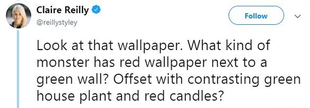 Just look: Claire pointed out that there is red wallpaper next to a green wall 