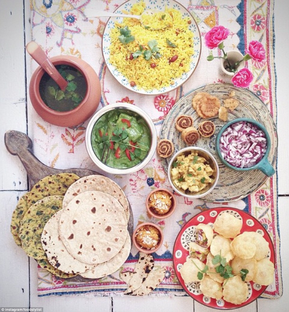Every single element in this picture is some sort of sphere, from the circles on the rug to the plates, the rotis, and the placemats