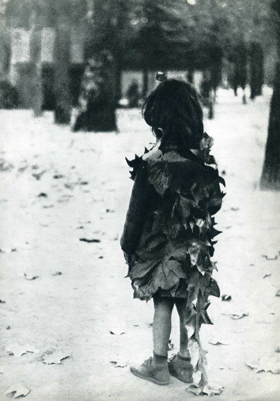 1946. Маленькая девочка с опавшими листьями. Люксембургский сад. Париж