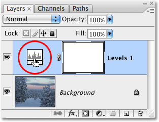 Double-clicking on the adjustment layer thumbnail in the Layers palette. Image © 2009 Photoshop Essentials.com.