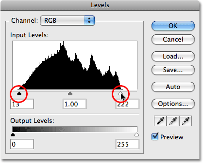 The Levels command dialog box in Photoshop. Image © 2009 Photoshop Essentials.com.