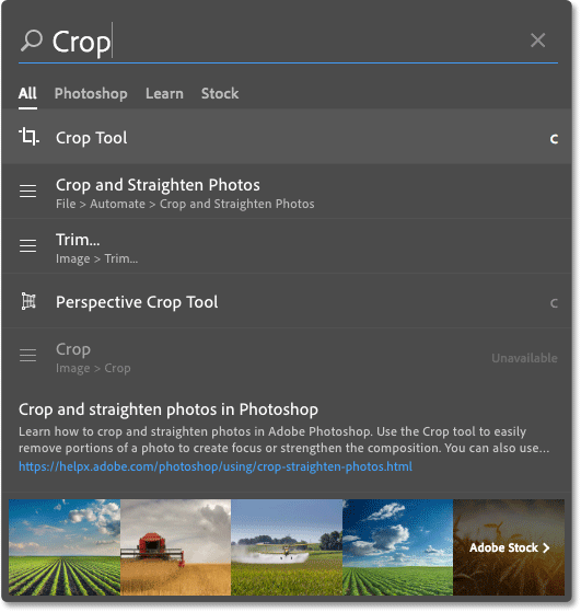 The new Search feature in Photoshop CC.