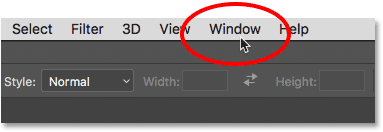 The Window category in the Menu Bar in Photoshop.
