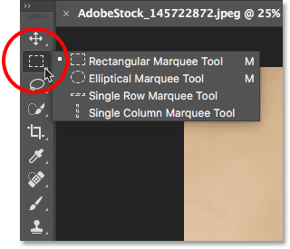 The Toolbar in Photoshop nests several tools in each spot.