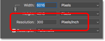 The current image resolution in Photoshop
