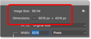 The current image size in Photoshop