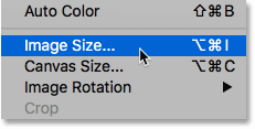 Choosing the Image Size command from the Image menu in Photoshop