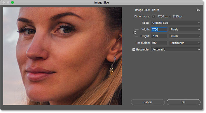 The Image Size dialog box in Photoshop CC