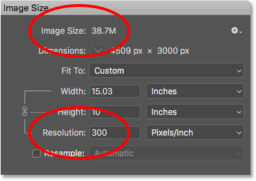 Increasing the print resolution in the Image Size dialog box has no effect on the image file size