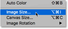 Opening the Image Size dialog box in Photoshop