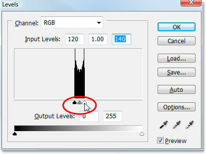 Moving the black and white point Input sliders in Photoshop