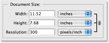 Document Size showing width and height at 300 pixels per inch.