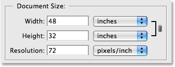 The Document Size section of Photoshop