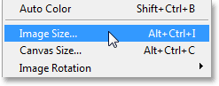 Choosing the Image Size command in Photoshop. Image © 2013 Photoshop Essentials.com