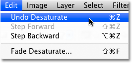 Undoing the previous step from the Edit menu in Photoshop. Image © 2010 Photoshop Essentials.com