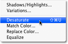 The Desaturate command in Photoshop. Image © 2010 Photoshop Essentials.com