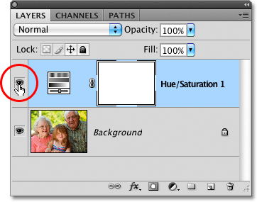The layer visibility icon for the adjustment layer in Photoshop. Image © 2010 Photoshop Essentials.com